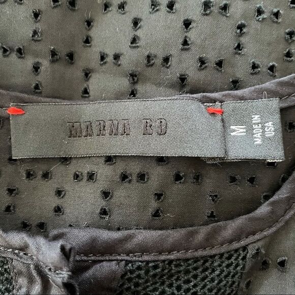 MARINA Ro Perforated Button Front Blouse Black Size Medium - Picture 6 of 9